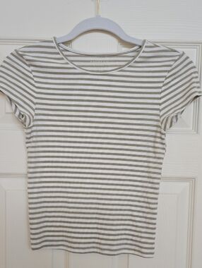 American Eagle Outfitters Taupe and White Striped Short Sleeve Tee
